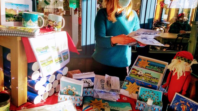 Catherine Davis with range of cards etc