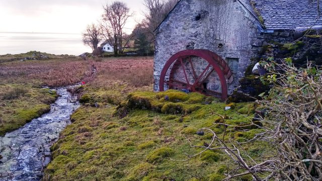 Flour mill wheel and race, Balnagown