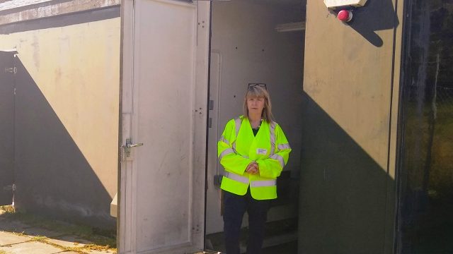 Hazel Chafer managing the school water supply Hazel at the school water